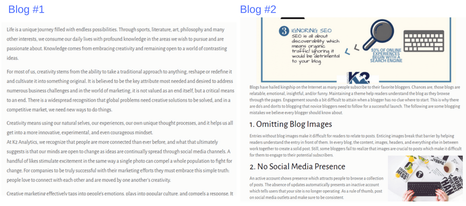 Example of boring versus entertaining blog. 