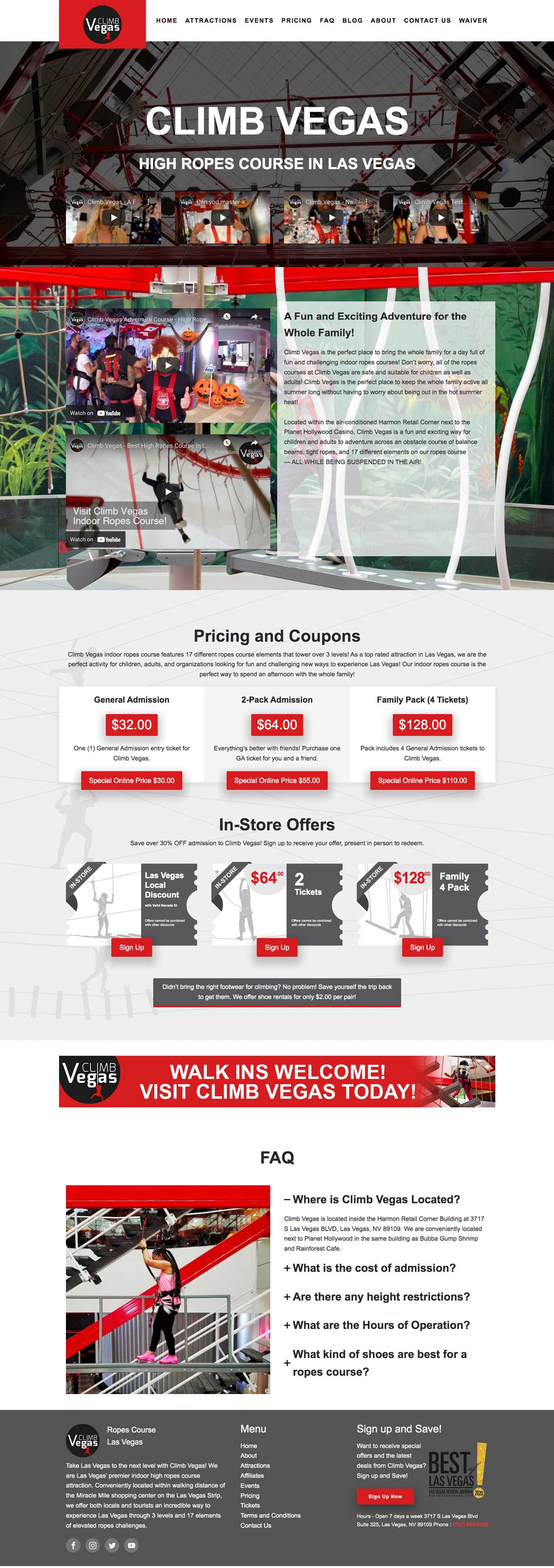 Web Design Indore Adventure, CLIMB VEGAS HIGH ROPES COURSE Web Design Website Red Color