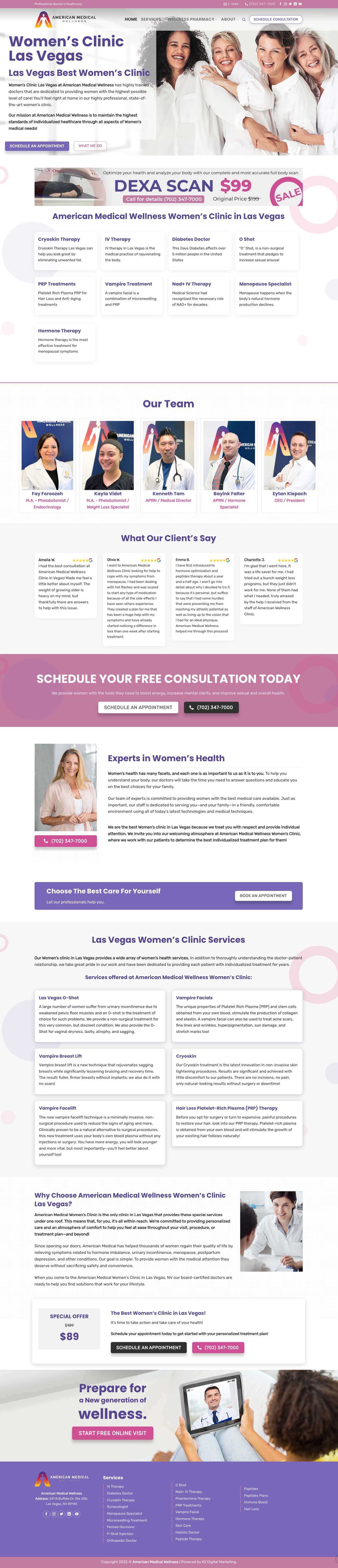 Web Design Women’s Clinic Health and Wellness, Female Doctor Web Design Website Pink & Purple Color