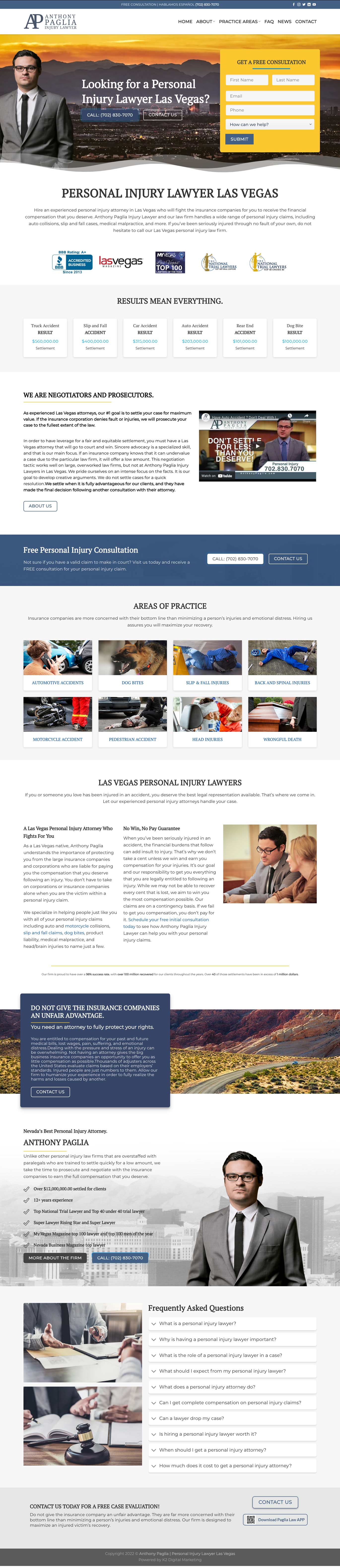 Web Design Personal Injury Lawyer, Personal Injury Attorney Web Design Website Blue Color