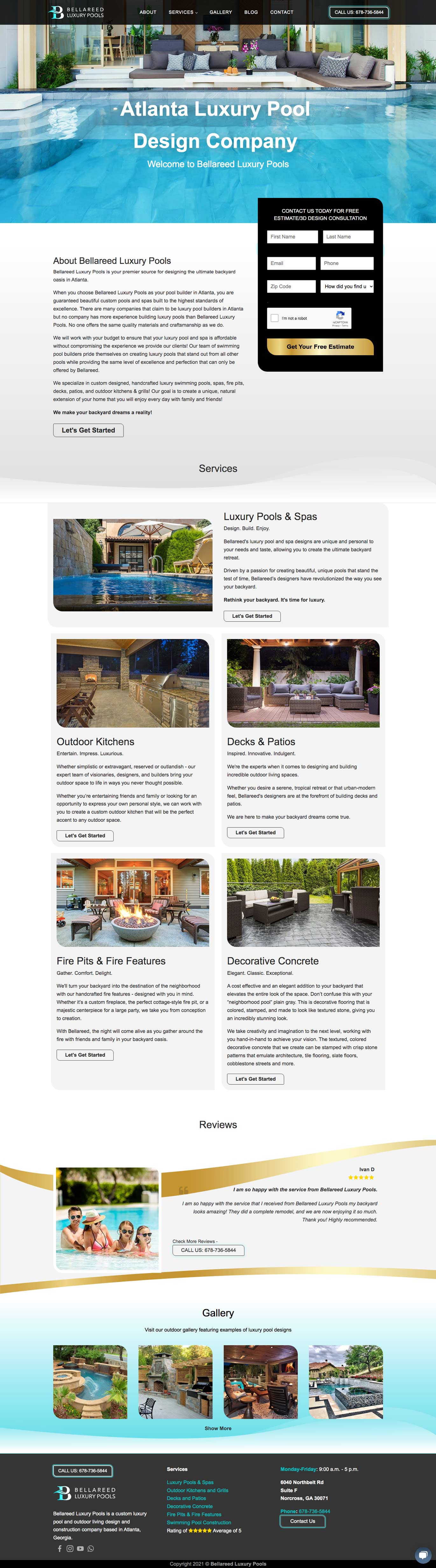 Web Design Pool Company, Pool Builders Web Design Website Blue Color