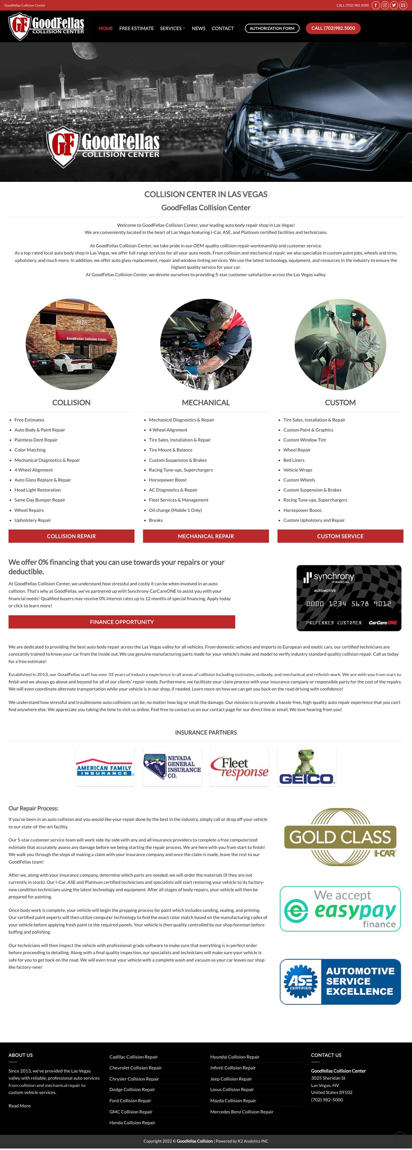 Web Design Collision Center, Auto Body Shop Repair Web Design Website Red Color