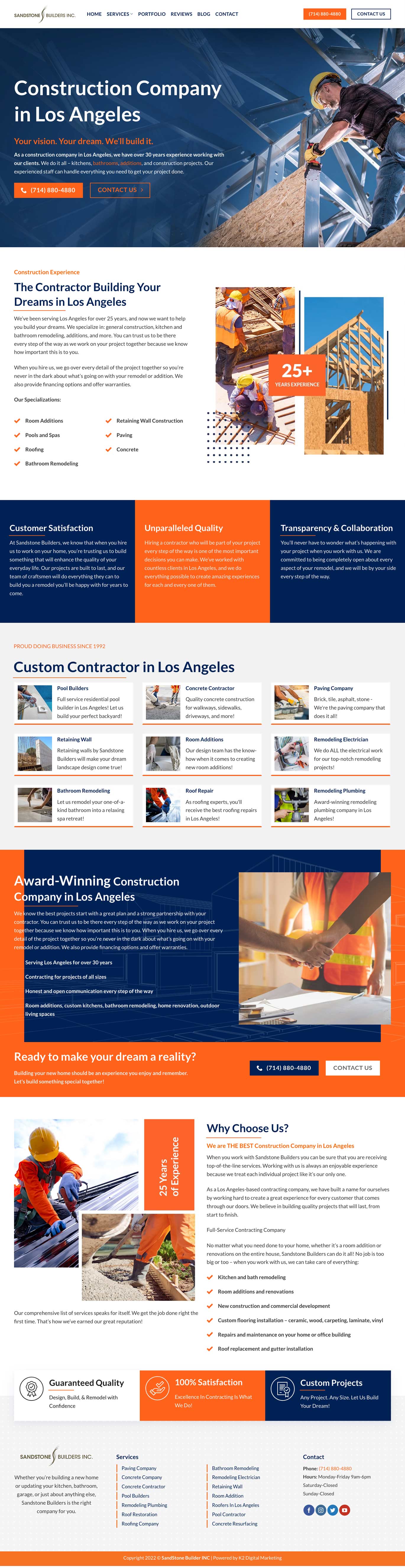 Web Design Home Remodeling & Construction Company, Builders Web Design Website Orange & Blue Color